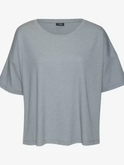 T-shirt en tricot côtelé à encolure ronde et manches courtes