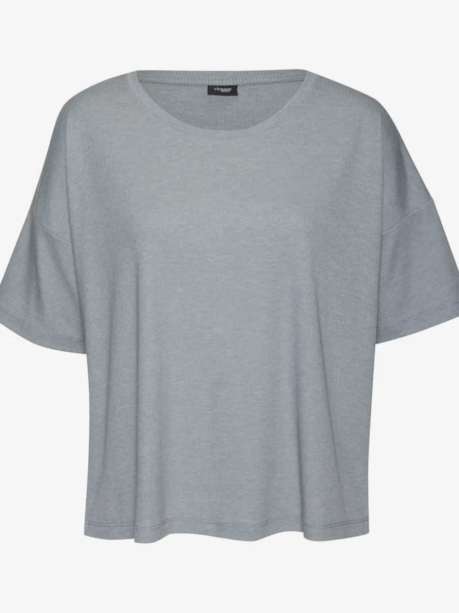T-shirt en tricot côtelé à encolure ronde et manches courtes