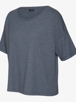T-shirt en tricot côtelé à encolure ronde et manches courtes