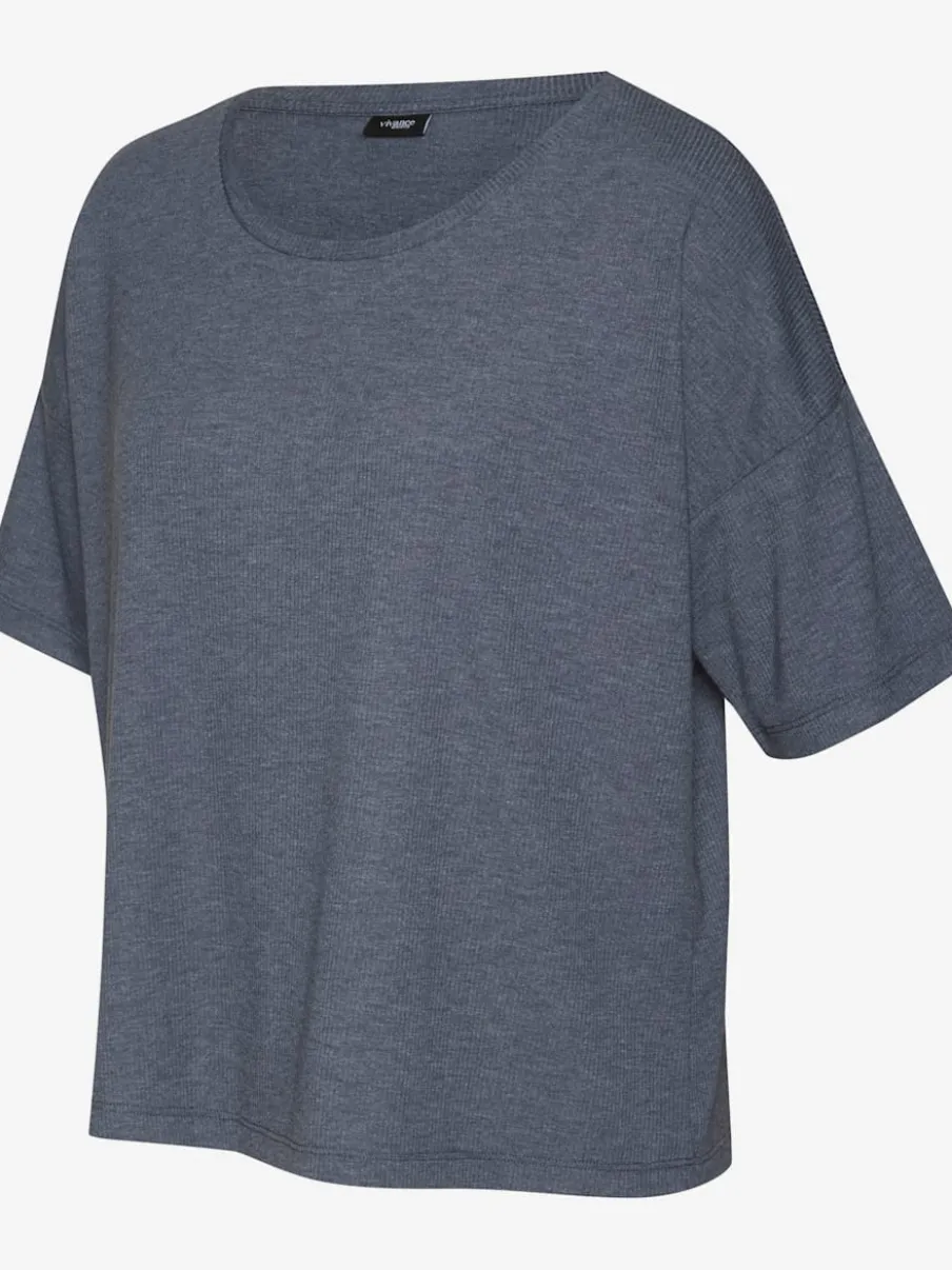 T-shirt en tricot côtelé à encolure ronde et manches courtes