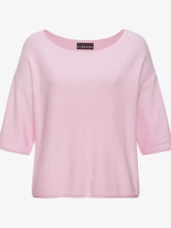 T-shirt en tricot fin à encolure en U avec manches 3/4 et petit revers