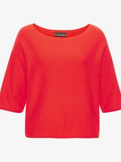 T-shirt en tricot fin à encolure en U avec manches 3/4 et petit revers