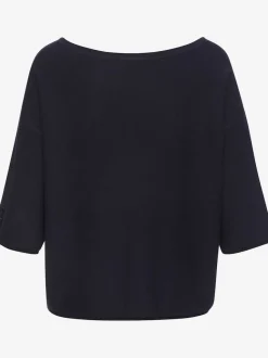 T-shirt en tricot fin à encolure en U avec manches 3/4 et petit revers