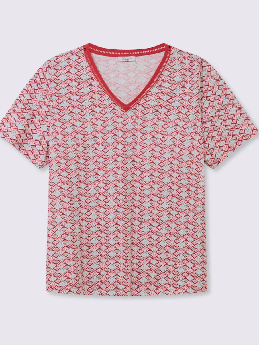 T-shirt en v avec dentelle ajourée