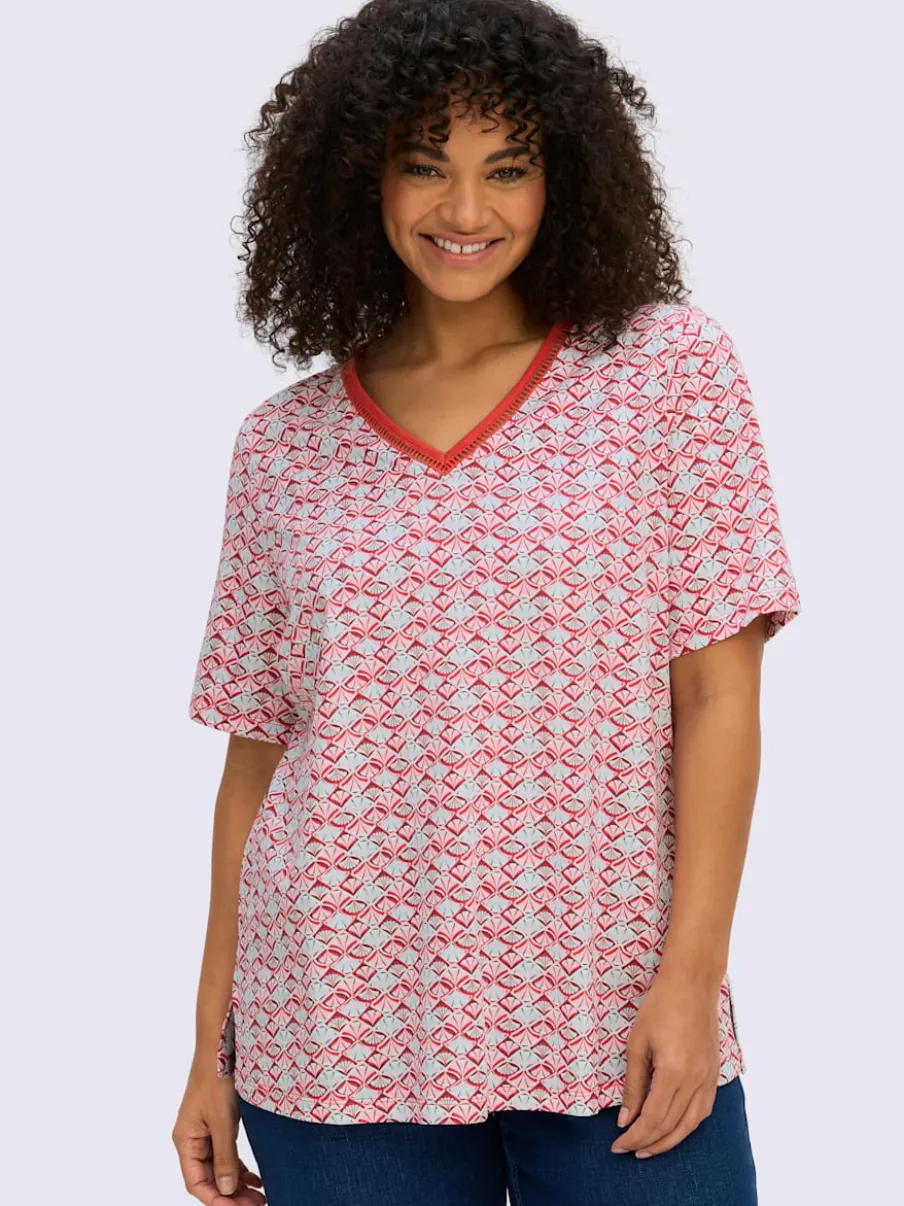 T-shirt en v avec dentelle ajourée