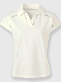 T-shirt en V avec dentelle sur col chemise