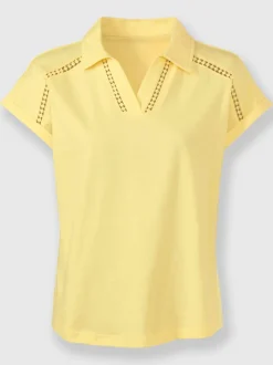 T-shirt en V avec dentelle sur col chemise