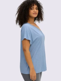 T-shirt en v bordure en dentelle au col v.