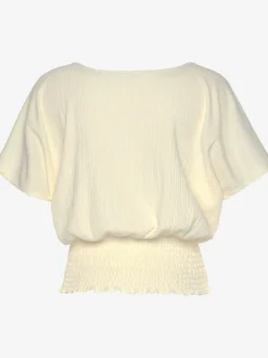 T-shirt en V à empiècement smocké et manches courtes