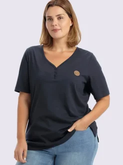 T-shirt en v encolure en v à boutons
