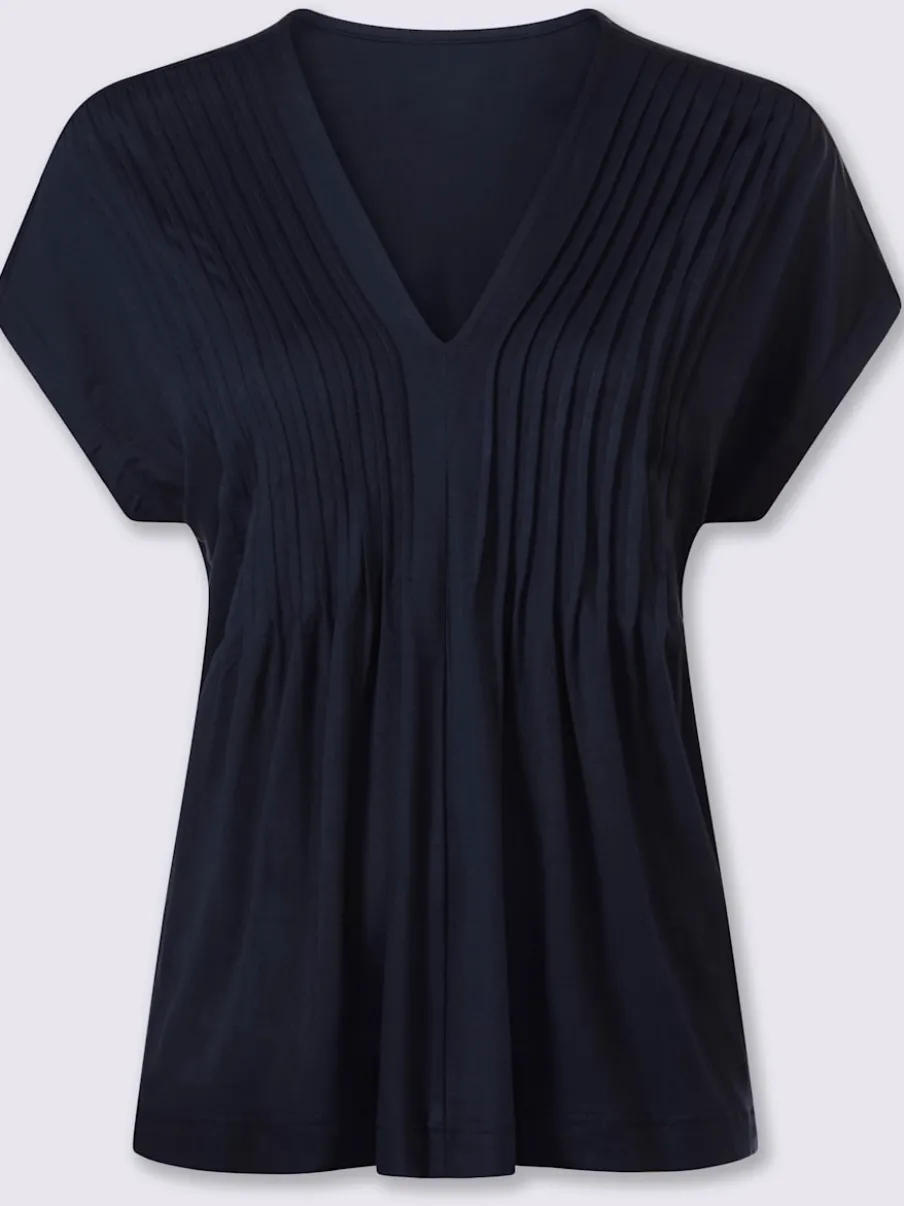 T-shirt en viscose à encolure V et nervures devant