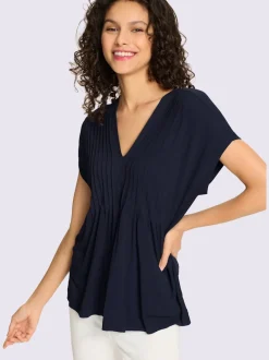 T-shirt en viscose à encolure V et nervures devant