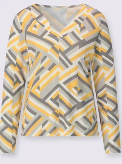 T-shirt en V à motifs géométriques avec manches longues et viscose ECOVERO
