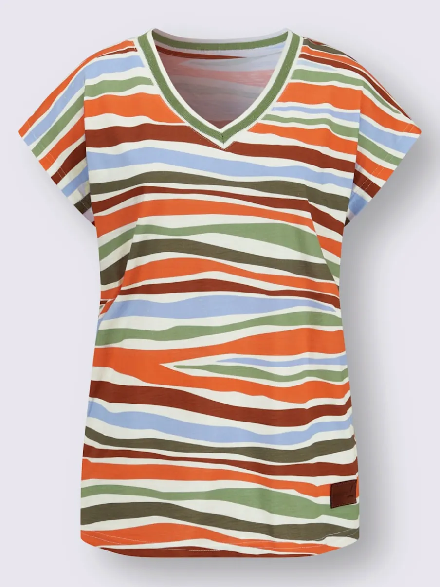 T-shirt en v pur coton à manches décontractées avec motif rayé
