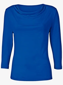 T-shirt femme avec col bénitier et manches 3/4 fluide