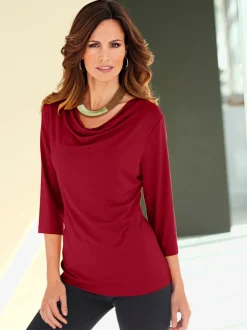 T-shirt femme avec col bénitier et manches 3/4 fluide