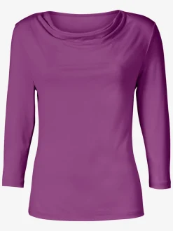 T-shirt femme avec col bénitier et manches 3/4 fluide