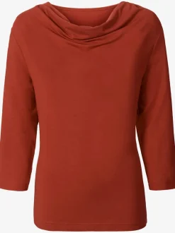 T-shirt femme avec col bénitier et manches 3/4 fluide