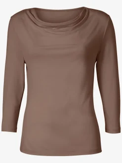 T-shirt femme avec col bénitier et manches 3/4 fluide