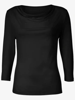 T-shirt femme avec col bénitier et manches 3/4 fluide