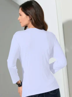 T-shirt femme avec col bénitier et manches 3/4 fluide