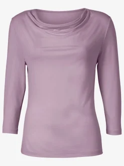T-shirt femme avec col bénitier et manches 3/4 fluide
