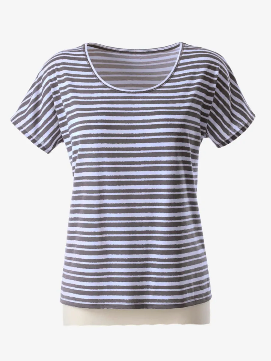 T-shirt femme col rond à rayures avec manches courtes
