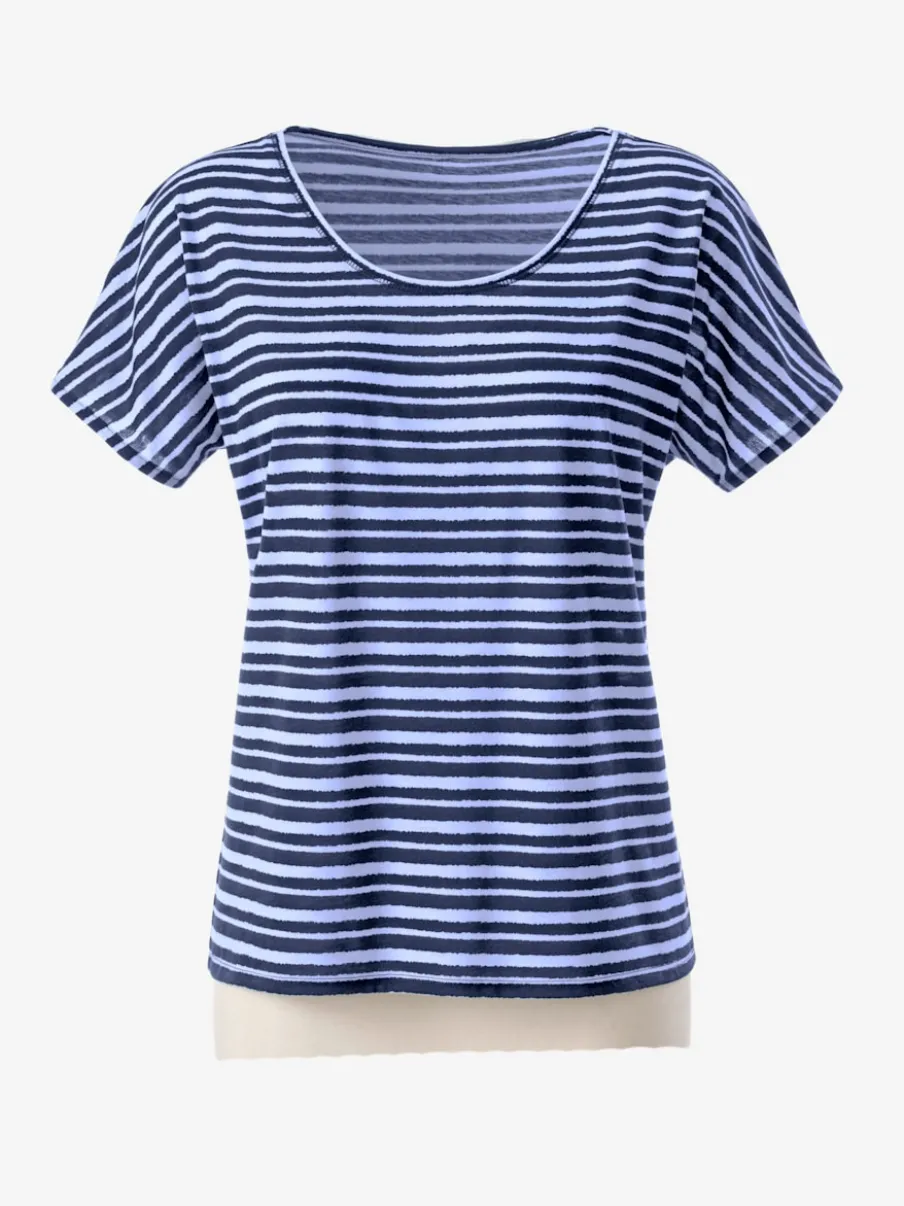 T-shirt femme col rond à rayures avec manches courtes