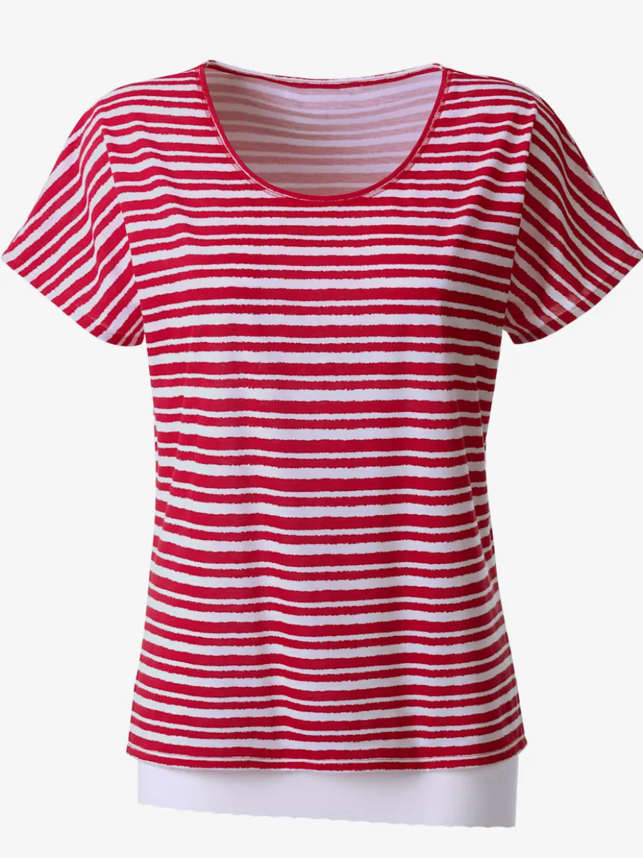 T-shirt femme col rond à rayures avec manches courtes