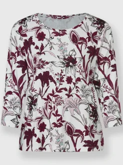T-shirt floral à encolure ronde et manches 3/4