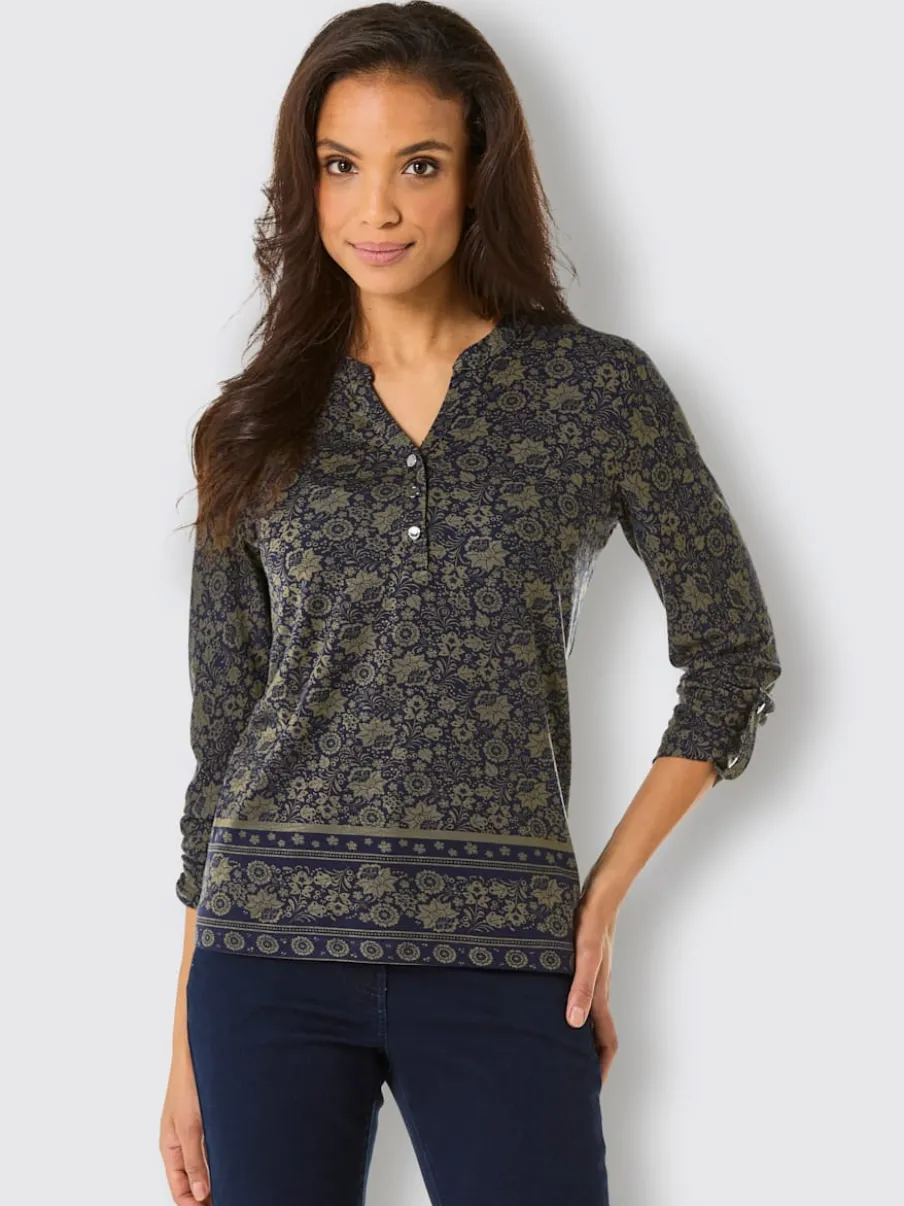 T-shirt floral qualité lyocell manches longues retroussables