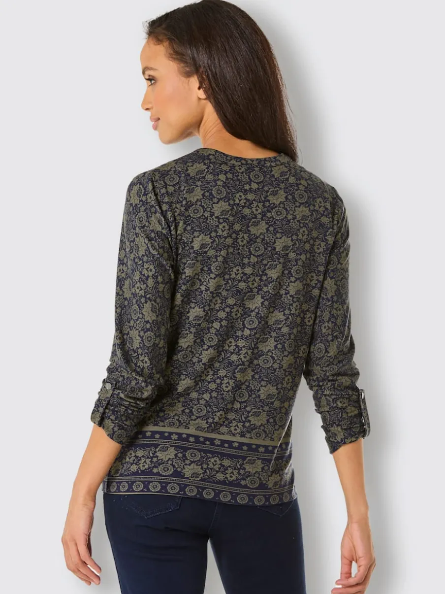 T-shirt floral qualité lyocell manches longues retroussables