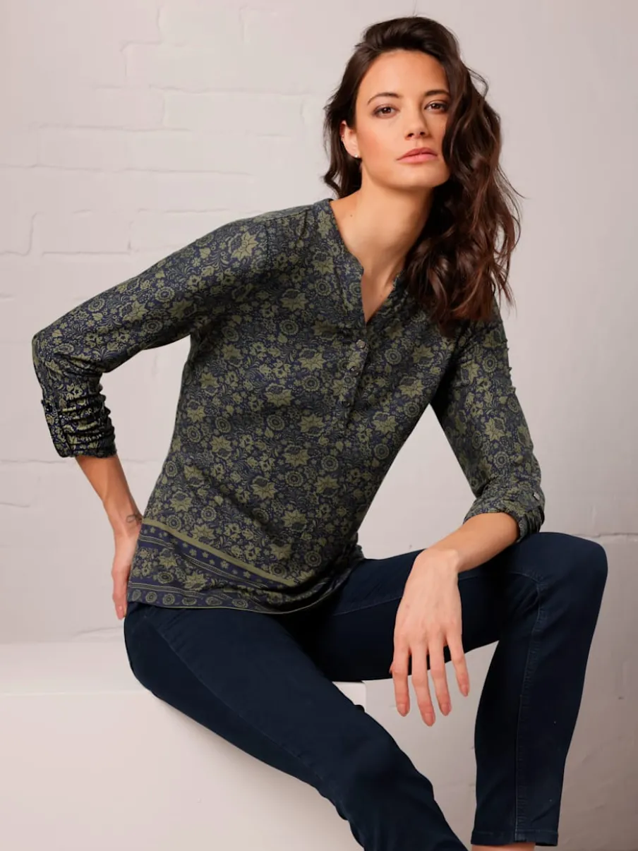T-shirt floral qualité lyocell manches longues retroussables
