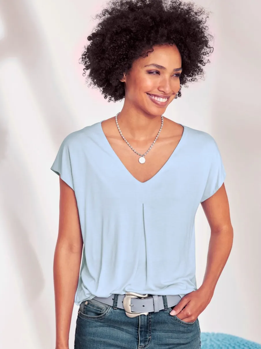 T-shirt fluide à col V et manches courtes élégantes