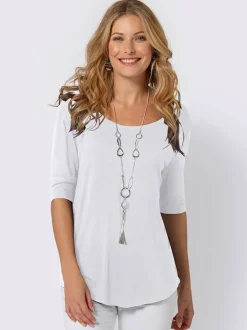 T-shirt fluide à manches doublées et ourlet arrondi