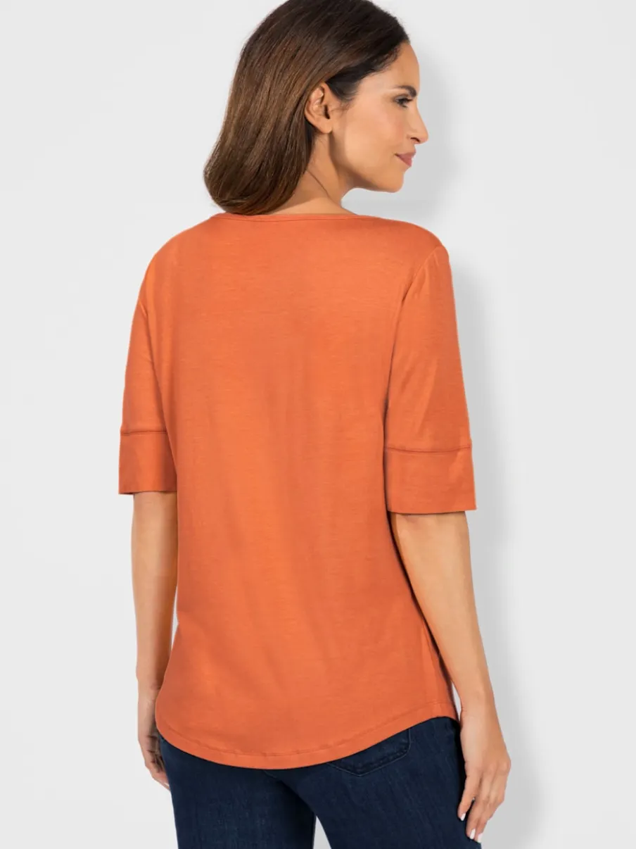 T-shirt fluide à manches doublées et ourlet arrondi