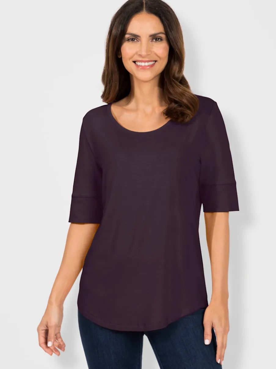 T-shirt fluide à manches doublées et ourlet arrondi
