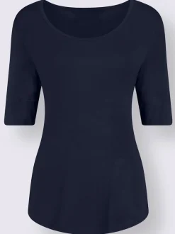 T-shirt fluide à manches doublées et ourlet arrondi