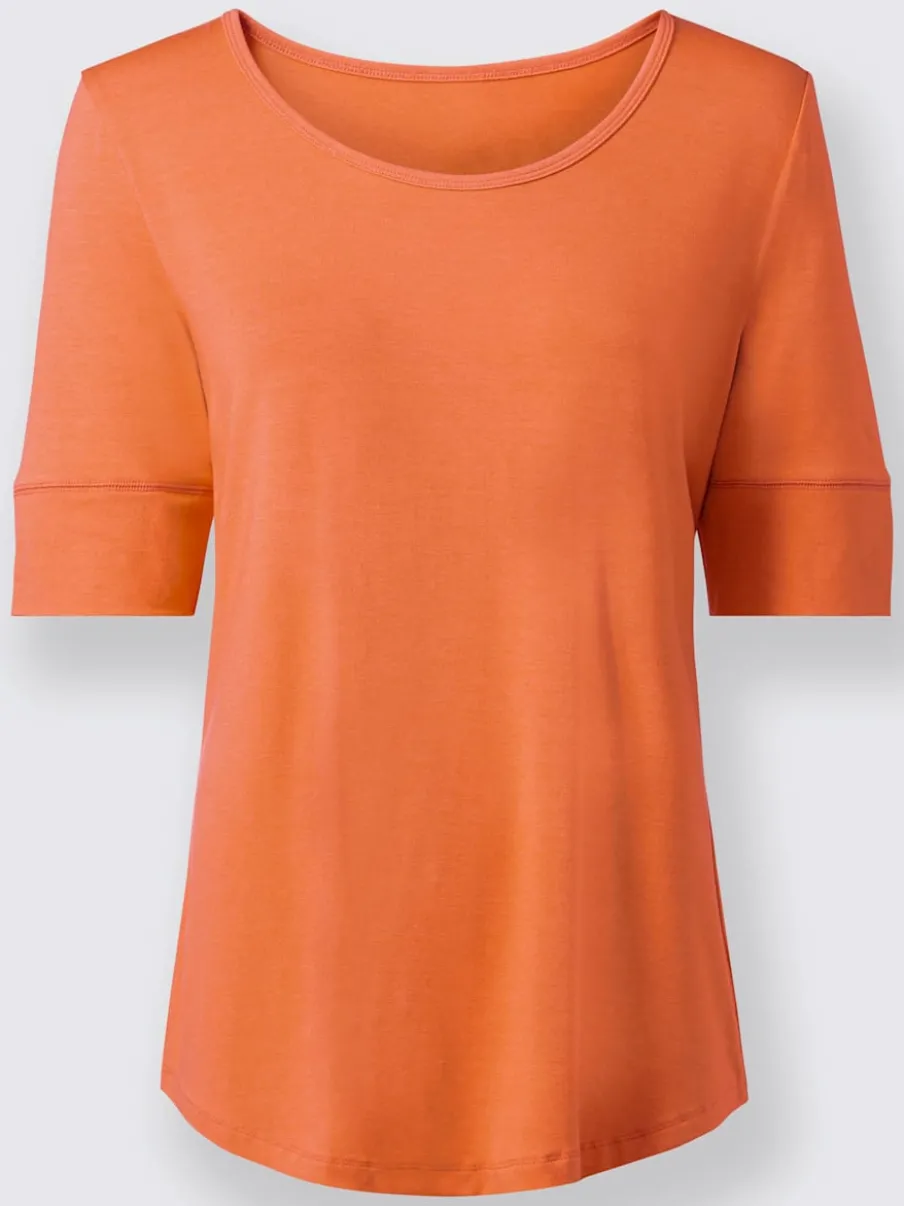 T-shirt fluide à manches doublées et ourlet arrondi