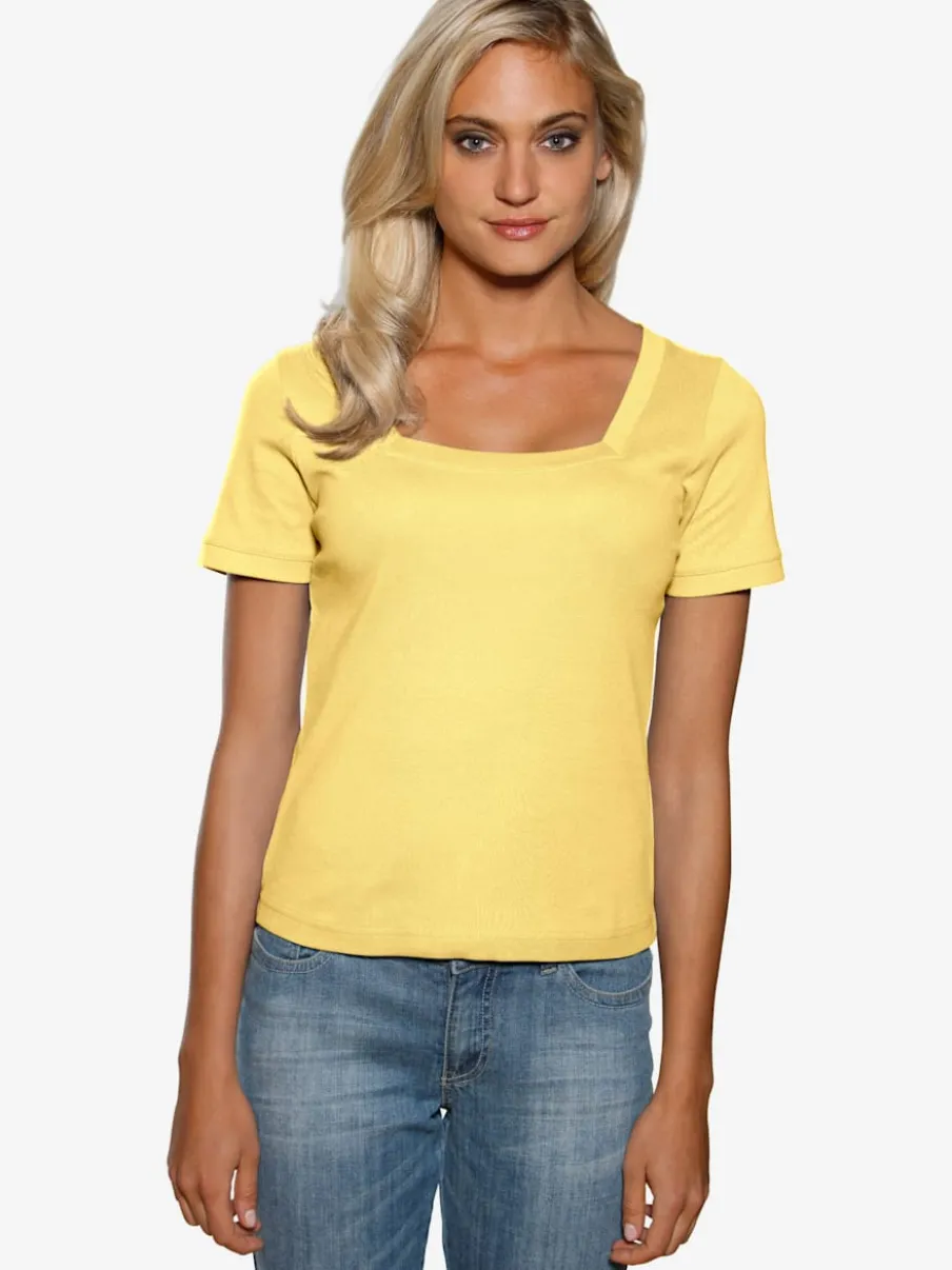 T-shirt à grande encolure carrée avec manches courtes et coupe ajustée