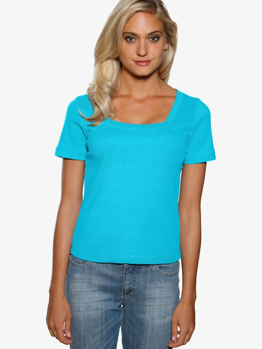 T-shirt à grande encolure carrée avec manches courtes et coupe ajustée