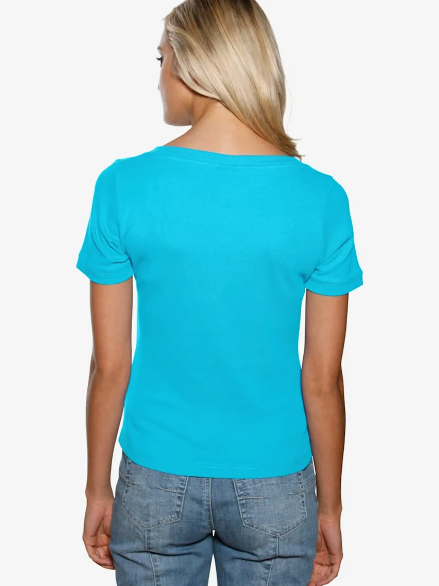 T-shirt à grande encolure carrée avec manches courtes et coupe ajustée