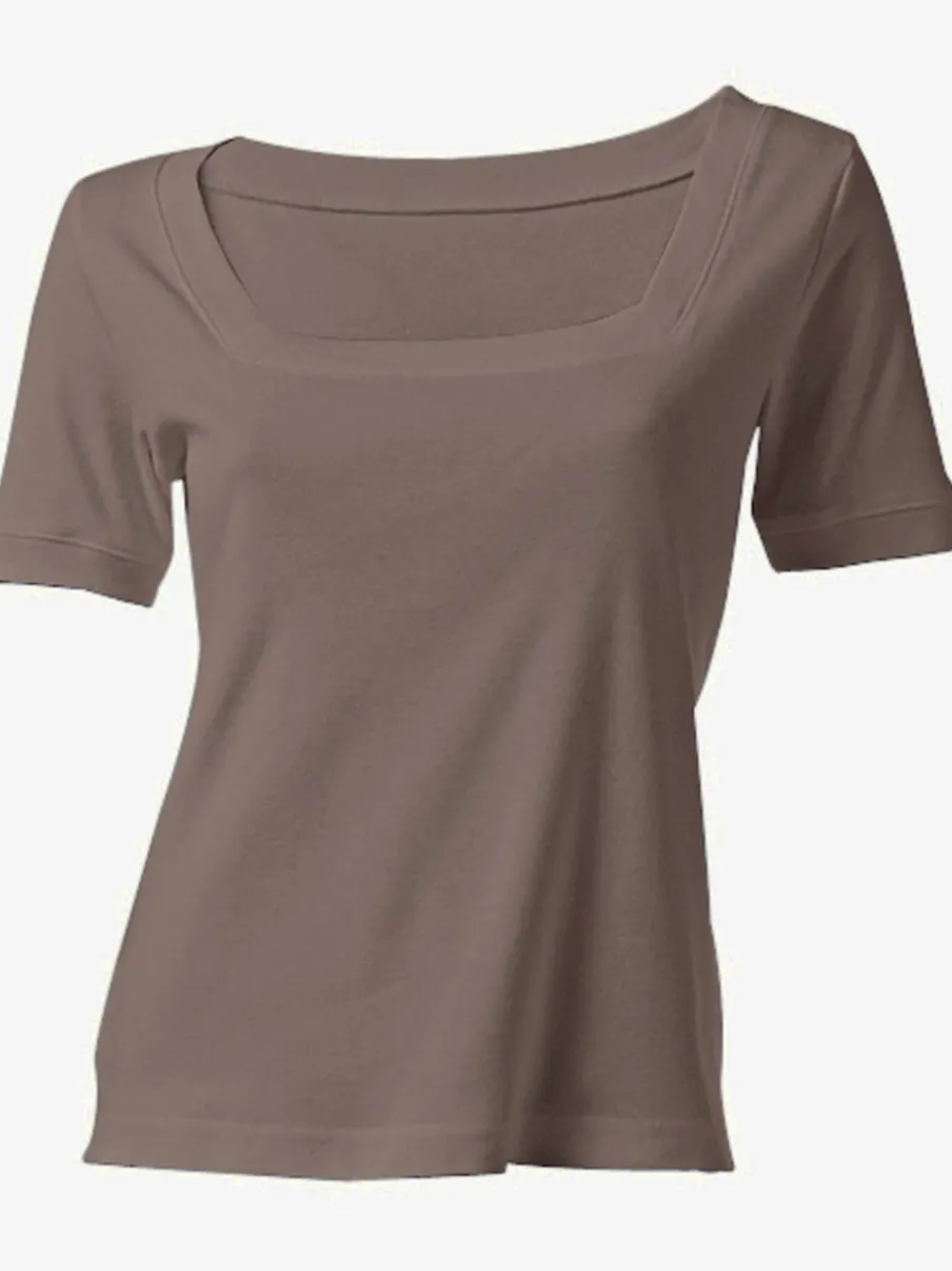 T-shirt à grande encolure carrée avec manches courtes et coupe ajustée