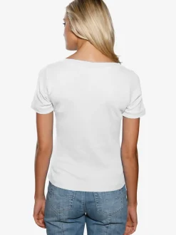 T-shirt à grande encolure carrée avec manches courtes et coupe ajustée