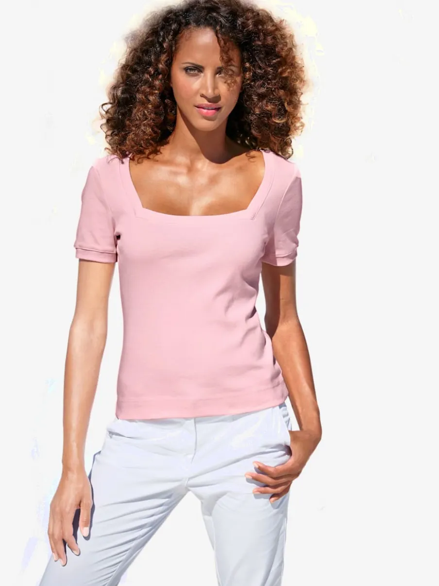 T-shirt à grande encolure carrée avec manches courtes et coupe ajustée