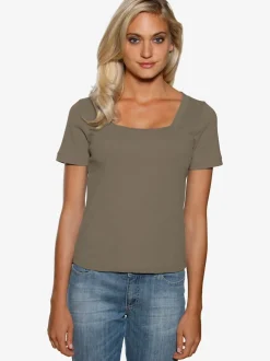 T-shirt à grande encolure carrée avec manches courtes et coupe ajustée