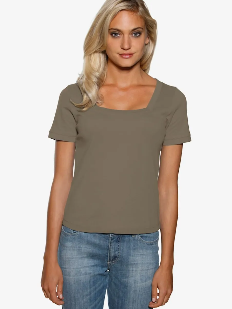 T-shirt à grande encolure carrée avec manches courtes et coupe ajustée