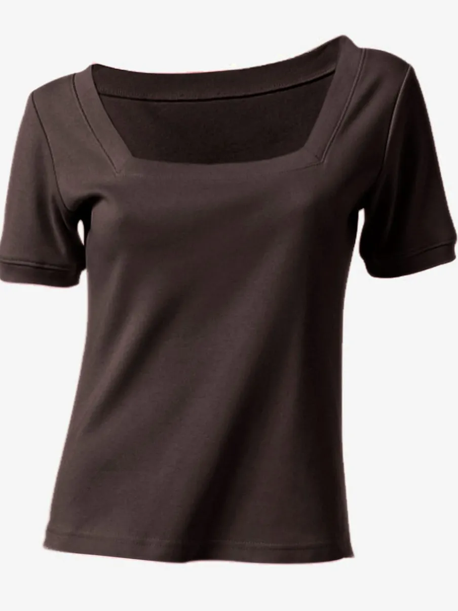 T-shirt à grande encolure carrée avec manches courtes et coupe ajustée