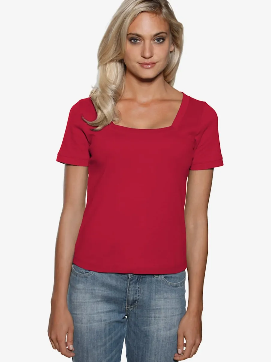T-shirt à grande encolure carrée avec manches courtes et coupe ajustée