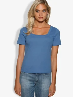 T-shirt à grande encolure carrée avec manches courtes et coupe ajustée